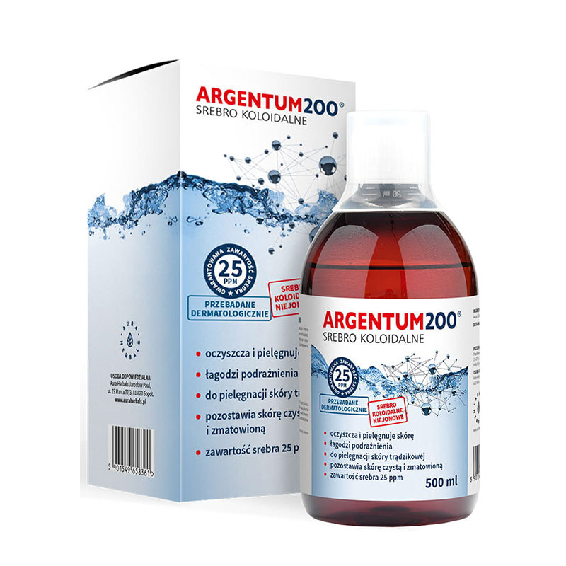 AURA ARGENTUM 200 srebro kolidalne 25ppm-500ml  AURA ARGENTUM 200 srebro kolidalne 25ppm-500ml