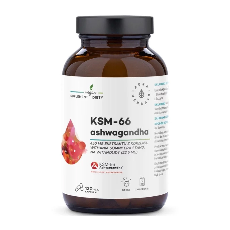 AURA ASHWAGANDHA KSM-66 korzeń 450mg - 120 kaps AURA ASHWAGANDHA KSM-66 korzeń 450mg - 120 kaps