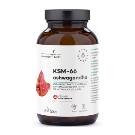 AURA ASHWAGANDHA KSM-66 korzeń 450mg - 120 kaps