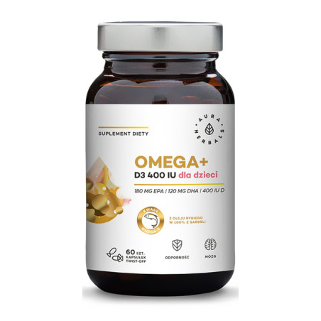 AURA OMEGA+WITAMINA D3 400IU dla dzieci 60kaps