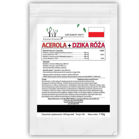 FOREST VITAMIN ACEROLA+DZIKA RÓŻA - 100 kaps