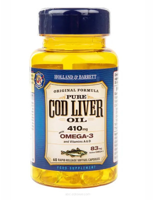 HOLLAND-BARRETT COD LIVER OIL 410mg-60 softgel