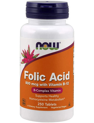 NOW FOLIC ACID WITH VITAMIN B12 800mcg-250tab.