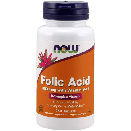 NOW FOLIC ACID WITH VITAMIN B12 800mcg-250tab.