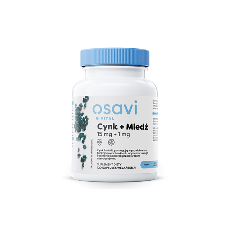 OSAVI CYNK+MIEDŹ 15mg+1mg - 120kaps vege OSAVI CYNK+MIEDŹ 15mg+1mg - 120kaps vege