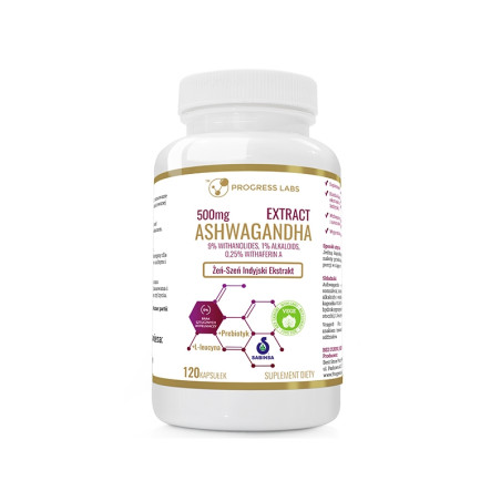 PROGRESS LABS ASHWAGANDHA EXT,500mg 9%+L-LEU-120ka