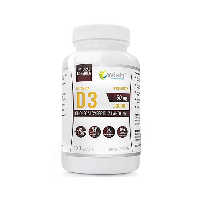 WISH WITAMINA D3 2000IU 50mcg+Prebiotyk - 120kaps WISH WITAMINA D3 2000IU 50mcg+Prebiotyk - 120kaps