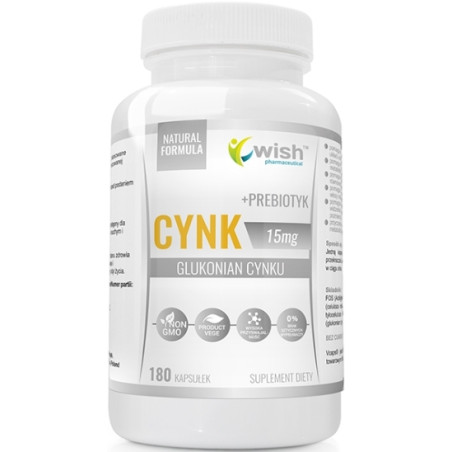 WISH CYNK GLUKONIAN CYNKU 15mg+PREBIOTYK - 180kaps