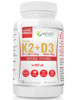 WISH K2 MK-7 200mcg+D3 100mcg 4000IU MCT - 120kaps