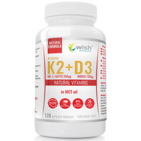 WISH K2 MK-7 200mcg+D3 100mcg 4000IU MCT - 120kaps