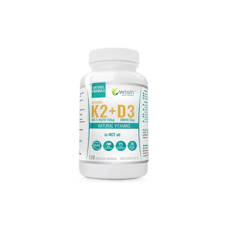 WISH K2 MK-7 100mcg+D3 50mcg 2000IU in oil mct-120