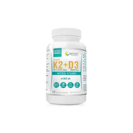 WISH K2 MK-7 100mcg+D3 50mcg 2000IU in oil mct-120
